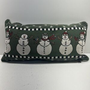 Vintage Riverdale Christmas Snowman Family Tapestry Lumbar Pillow 23X12